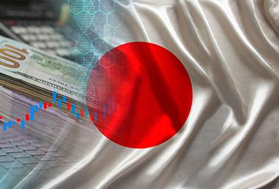 שער הדולר-ין על רקע דגל יפן