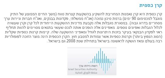 הגדרת קרן כספית. צילום מסך מתוך אתר רשות ניירות ערך